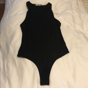 Gaze black bodysuit, high neck & sleeveless